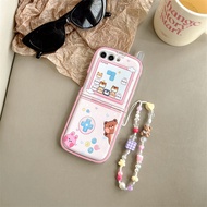 Girls Cute Hidden Kickstand Flip Back Cover Cartoon Game Hard PC Phone Case with Wrist Strap for Sam