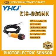 YHKJ E18-D80NK Photoelectric Sensor E18 D80NK Infrared NPN NO DC 5V-36V Distance 3-80cm Cable 3m Dia