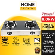 Firenzzi 2 Burner Free Standing Tempered Glass Top Gas Stove  FS-148 FS148