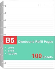 9 Disc Discbound Refill Paper, Loose Leaf Paper, 9 Disc Prepunched Paper for Happy Planner Inserts, White Paper, Total 100 Sheets/200 Pages, College Ruled, 100gsm, 7 X 9.2.5 Inch