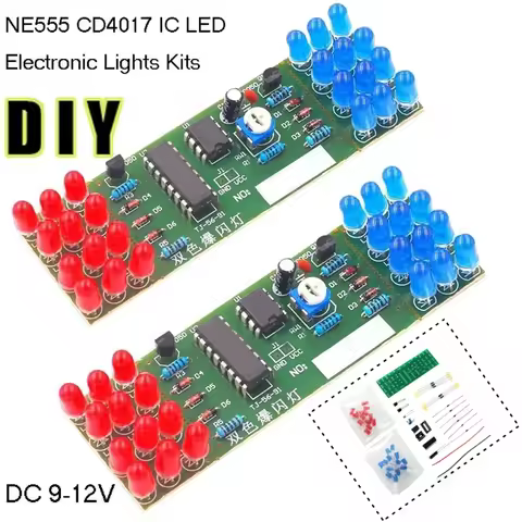 NE555 CD4017 IC LED DIY Electronic Lights Kit Red Blue Dual-Color DIY Kit Strobe Electronic Suit Fla