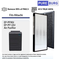 Fits Hitachi EP-PF90J EP-PF120J Air Purifiers Replacement HEPA + Activated Carbon Filter Set