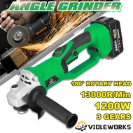 1200W 688VF 3 Speed Brushless Cordless Electric Angle Grinder For 18V Battery Power Tools 100mm Cutt