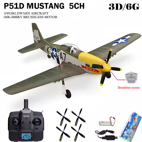 RC Plane 5CH 3D/6G Fixed-wing RC Airplane 2.4GHz P51D Mustang RTF for Adults Beginners Easy to Fly R