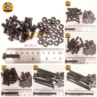 Black Bolt Nut NC 1/4x1", NC 1/4x1 1/4", NC 1/4x1 1/2", NC 1/4x2", NC 1/4x3", NC 1/4x4", NC 1/4x5". 