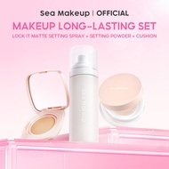 Sea makeup 3in1 beauty sets  Lock It Matte Setting Spray + Cushion + Loose Powder Makeup Long-Lastin