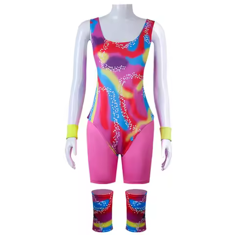Unisex Retro Literary Sportswear Dress Leggings Swimsuit Set Halloween Cosplay Costume Barbie Beach 