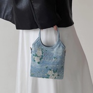Embroidered denim tote bag for women, new handbag, fashionable high-end shoulder and crossbody bag S