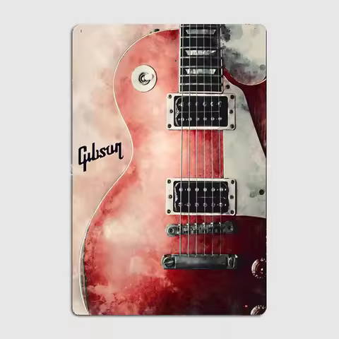 HD Tin Sign Gibson Electric Guitar Vintage Metal Poster Retro Music Wall Art Decor for Man Cave Bar 