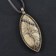 稀有猛獁象牙項鍊銀生命之樹吊墜手工製作