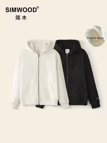 SIMWOOD 2025 Autumn Winter New Oversize Full Zip 460gsm Pique Fleece Lined Fabric Hoodie Men Warm He