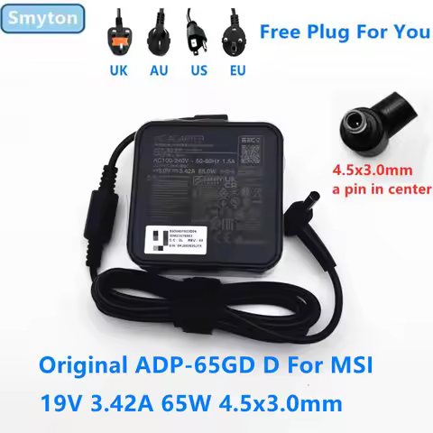 Original AC Adapter Charger For MSI 19V 3.42A 65W 4.5×3.0mm ADP-65GD D Laptop Power Supply