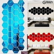 [GH]12Pcs Hexagonal Mirror Wall Sticker Background Removable Stereo Decal Home Decor