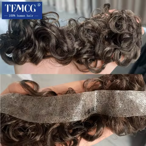 Curly Hair Realistic Front Hairline 100% Natural Human Hair Toupee For Men V Style Front man wig Wit