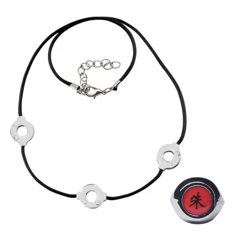 Anime Leather Necklace Cosplay Uchiha Itachi Necklace 3 Loops Necklace Zhu Ring Set Women Choker Kol