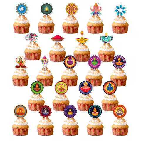 Diwali Devali Cake Topper Flags deepa avail Deepavali Cupcake Topper Diwali Festival Decoration Baki