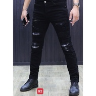 Men's black ripped jeans lined with youthful fabric, high quality men's jeans with light stretch, co