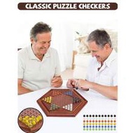 1pc Imported Wooden Chinese Checkers Game Set - 13.58 Inches - Includes 66 Colorful Petal Style Glas