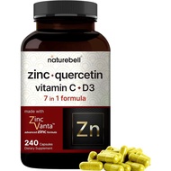 NatureBell Zinc + Quercetin 1000mg – with Vitamin C 250mg & D3 – 240 Caps – Immune Support
