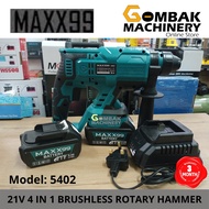 MAXX99 Mod5402 21V 4in1 Brushless Rotary Hammer 22mm -C/W 2pcs 5.0Ah Batteries & 1pc Charger -3 Mont