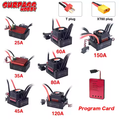SURPASS HOBBY KK 150A 120A 80A 60A 45A 35A 25A Waterproof ESC T Plug XT60 2-6S for 1/8 1/10 1/12 1/1