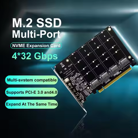 M.2 NVME PCIE 4.0 X16 SSD Expansion Card M.2 SSD GEN4 64GBPS Multi-Drive RAID Adapter Supports 2230 