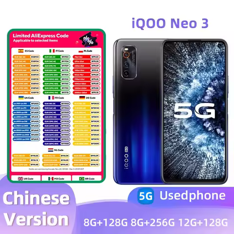 iQOO Neo 3 5g SmartPhone CPU Snapdragon 865 6.57inch 144HZ LCD Screen 44W Charge 4500mAh 48MP Camera