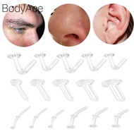 Bodyace 10G/12G/14G/16G/18G/20G Clear Glass Nose Ring 1 PC Cartilage Stud Earrings L Shape Eyebrow R