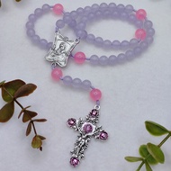 Catholic Madonna of the Street Rosary Purple Chalcedony Pink Agate Mother Day Gift Confirmation Gift