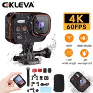 EKLEVA กล้องกล้องแอคชั่นแคมเมรา HD พร้อมหน้าจอควบคุมระยะไกลกันน้ำเครื่องบันทึกกล้องสำหรับขับรถ4K กล้