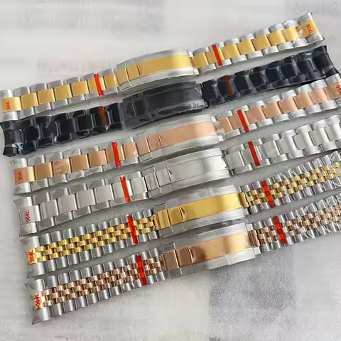 20mm Watch Band For NH35 Sub Jubilee Case 904L Stainless Steel Watch Strap Glide Lock Buckle Silver 