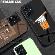 Latest Realme C55 Glossy Glass Softcase [M27 Coffee] C55 Mobile Phone Case - Mobile Phone Protector 