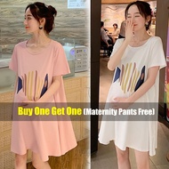 Maternity Dress Summer Plus Size Printed Half-sleeve Cotton T-shirt Dress for Pregnant