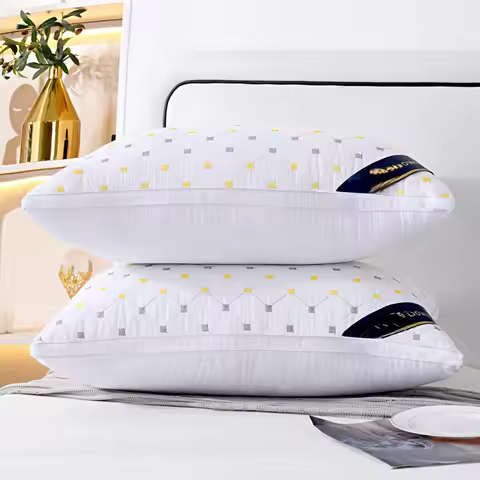 Quilted Down Pillow Soft White Single Pillow with Geometric Pattern Hotel-Quality Bed Pillow