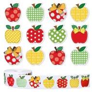 1000Pcs Back to School Stickers Roll Apple Shape Paper Decals 8 Designs Assorted Patterns Self-Adhes