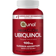 Qunol Mega Ubiquinol CoQ10 100mg, Penyerapan Unggul, Air Dipatenkan dan Bentuk Suplemen Semulajadi L