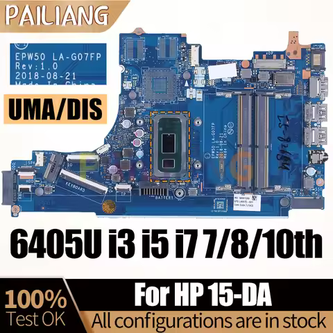 EPW50 LA-G07FP For HP 15-DA Notebook Mainboard 5405U 6405U i3 i5 i7 7/8/10th Gen L52746-601 Laptop M