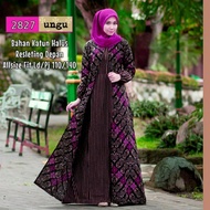 new gamis batik wanita modern kombinasi polos-gamis batik pekalongan - ungu l