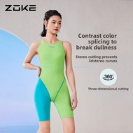 Zoke Red Women's Competition Swimwear  Knee Length Resistant Training Swimsuit