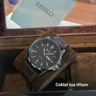 JAM TANGAN PRIA KULIT SEIKO TANGGAL HARI AKTIF FREE BOX