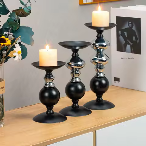 Pillar Candle Holder Set of 3-6.3", 7.8", 9.8" H Candlestick Candle Holder Stand, Vintage Candlestic