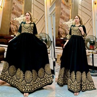 Bagura Hindi | Women's Gamis embroidered front and back | Belt | 7/8 sleeves | Under Umbrella