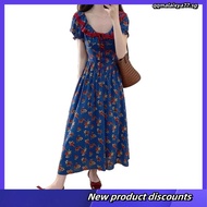 [Rika] Arrive The Next Day Women's Dress Long Narrow-Waisted Floral Blue Slimmer Look Versatile Fren