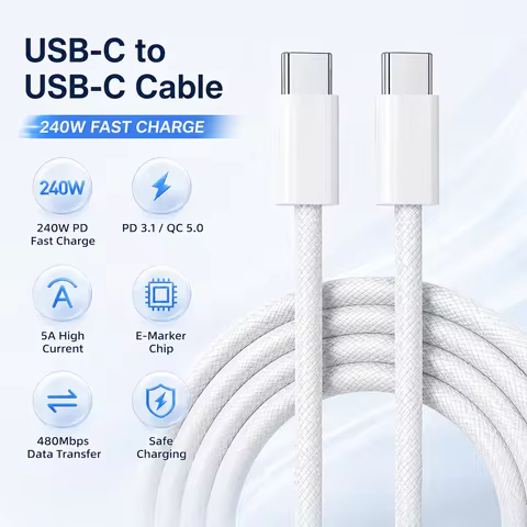 240W USB C to USB C Cable, PD 3.1 5A Fast Charging Cord with E-Marker Chip, Nylon Braided Type C Cab