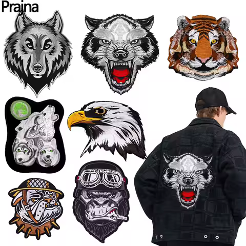Large/Embroidery Patch Wolf Eagle Monkey Patch Iron On Patches For Clothing DIY Punk Back Patches On