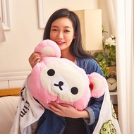日本San-X｜Rilakkuma 梅花小鹿 拉拉熊 溫暖靠枕(附輕柔毛毯) 小白熊-櫻花粉