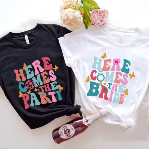 Groovy Retro Bachelorette Party T-Shirts Here Come The Bride Shirt Bridal Shower Wedding Tees Team B