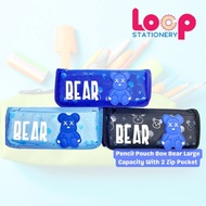 Pencil Pouch Box Bear Large Capacity With 2 Zip Pocket Pensil Box