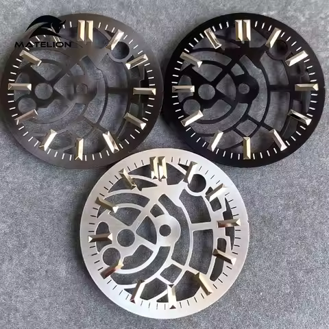 MATELION Black Silver 29mm Watch Dial fit NH35 NH38 NH70 NH72 Movement Skeleton Hollow Dial For Dive