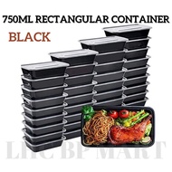 [LHC] 750ML DISPOSABLE BLACK PLASTIC CONTAINER (50PCS) / BEKAS PLASTIK 750ML PETAK HITAM 50PCS/PKT